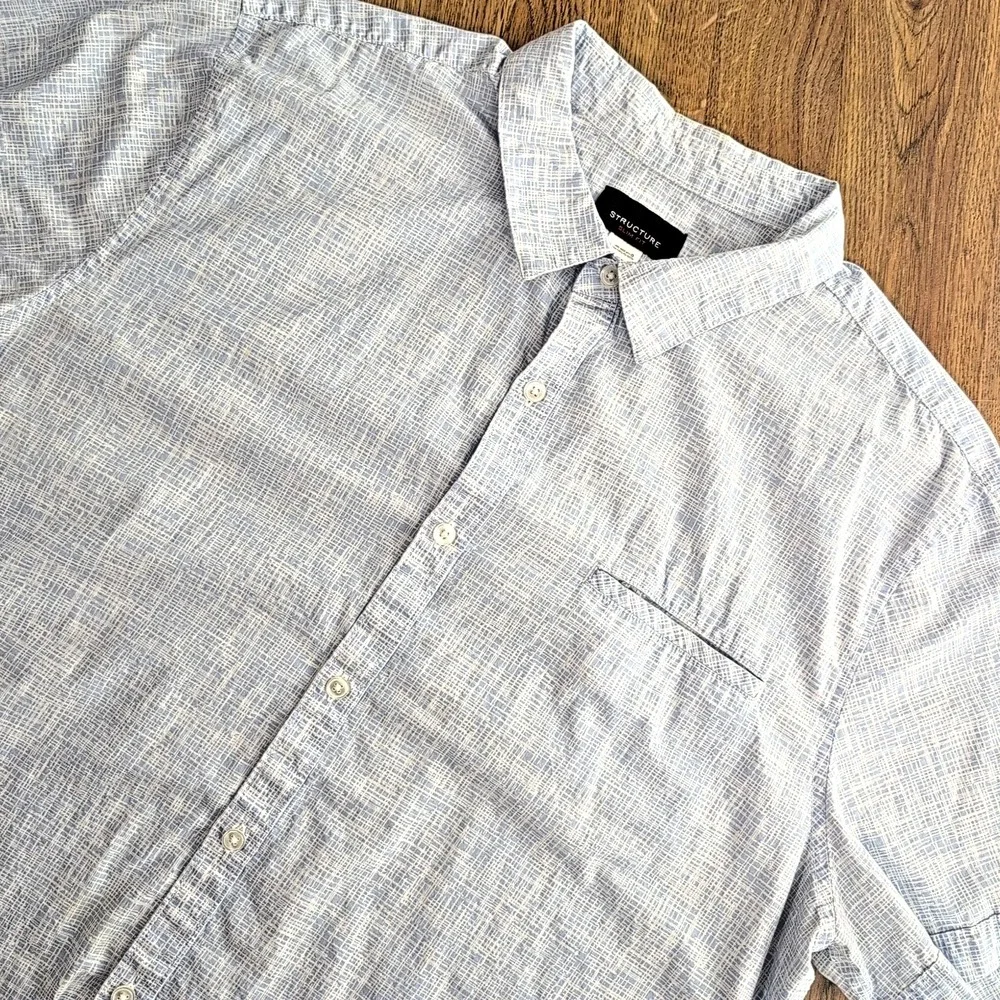 Structure Preppy Shirt Men's Size XL Blue Slim Fit Short Sleeve Button Up Pocket